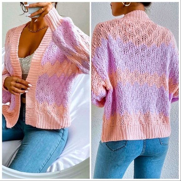 NWT! TWO TONE DROP SHOULDER OPEN FRONT CARDIGAN! - Picture 6 of 15